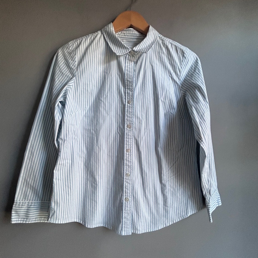J. Jill Perfect Shirt Blue White Striped Button Down Long Sleeve M Petite